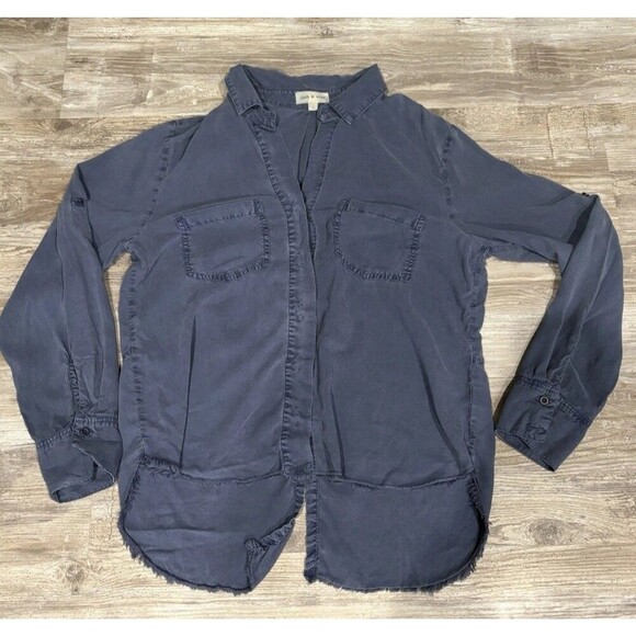 Anthropologie Cloth & Stone Tencel Button Front Long Sleeve Blouse Hi-low Large - Picture 1 of 6